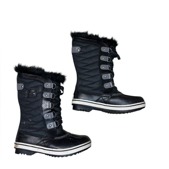 Sorel Tofino II Waterproof Black Snow Boots Faux Fur Big Girls 3 - Picture 2 of 8